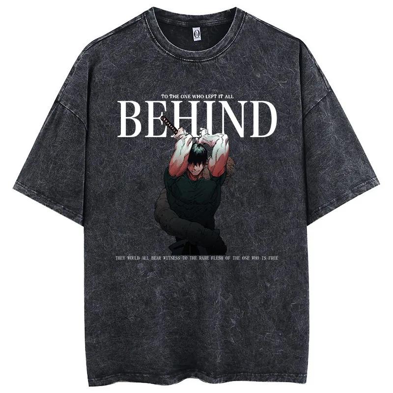 

Men and Women Anime Printed Washed Short Sleeve Retro Sports Fitness Short Sleeve Loose Large Size S