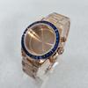 39mm Rose Gold Watch Case Blue Brick Diamond Sapphire Glass Stainless Steel Leather Watches Accessories For Quartz VK63 Movement