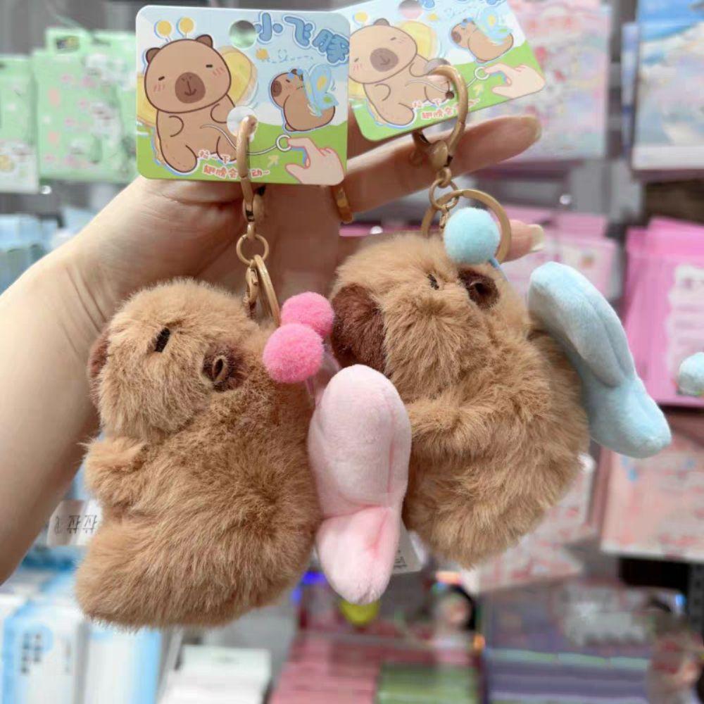 Cartoon Plush Capybara Keychain Pull Butterfly Car Keyring Funny Capybara Dolls Pendant Bag Decor