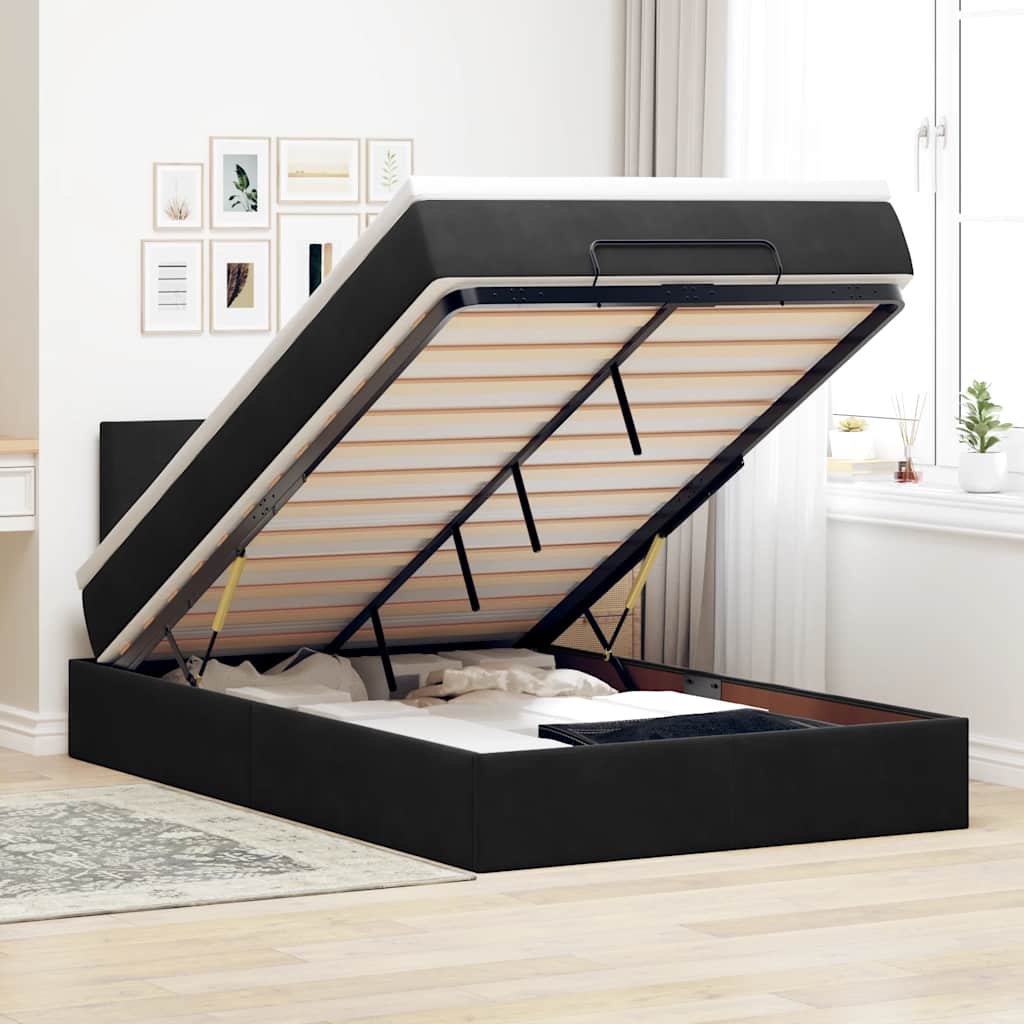 Ottoman Bed with Mattress Black 120x190 cm Velvet
