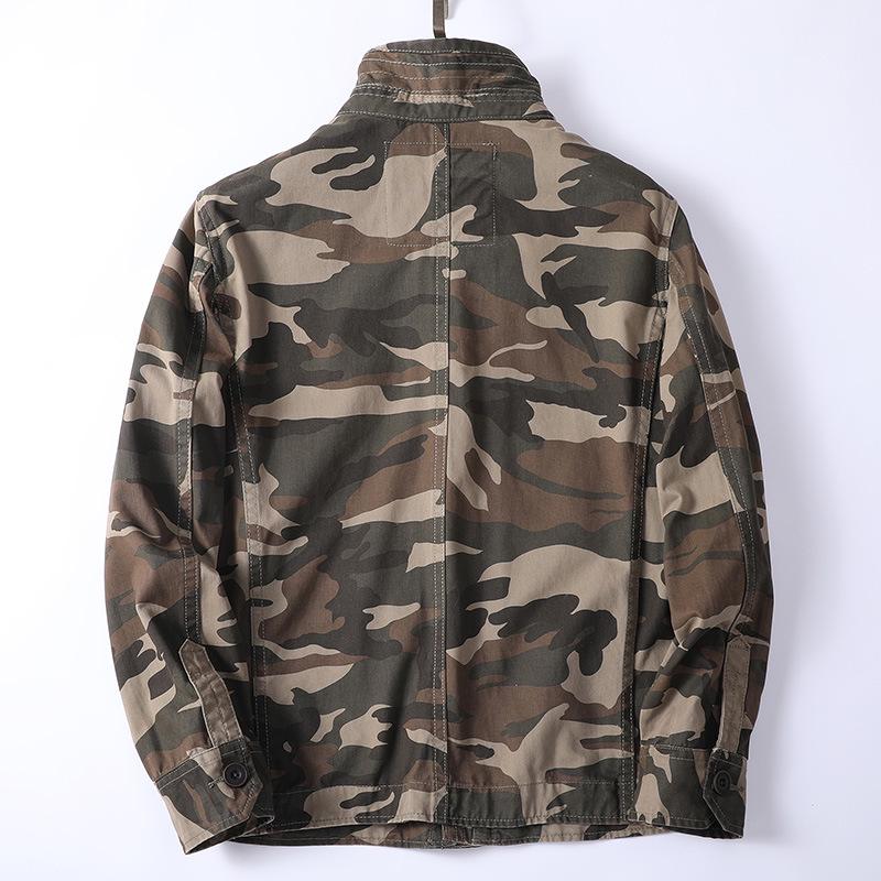 Herren Grün Camouflage Retro Jacke mit Reißverschluss - Lockerer Schnitt, Ideal für Frühling & Herbst