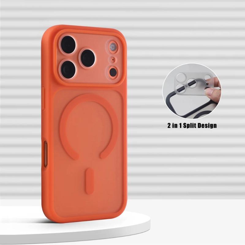 Luxury 2 in 1 Detachable Lens Protect Magnetic Case for iPhone 17 Pro Max 16 15 14 13 MagSafe Matte Translucent Shockproof Cover