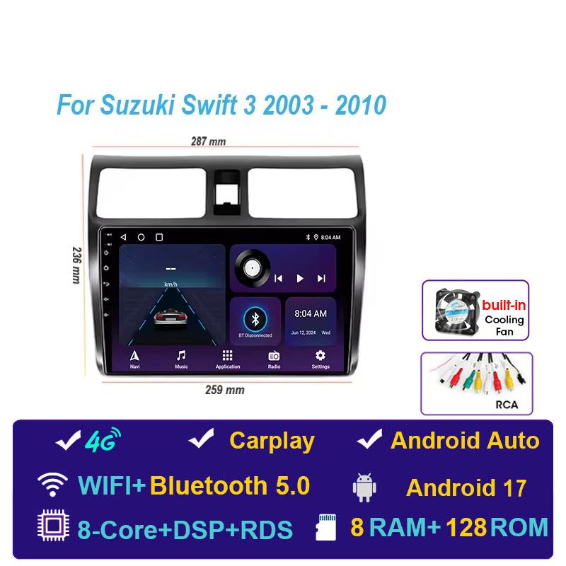 Car Radio Android 17 For Suzuki Swift 2003-2010 Navigation Multimedia Video Player Carplay Auto Head Unit BT Stereo GPS 4G WIFI