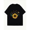 White Sunflower Print T Shirt With Butterflies And Text For Casual Wear