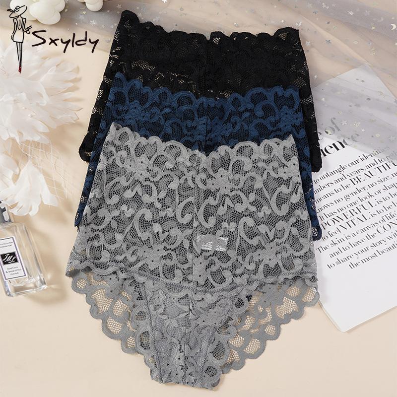 Plus Size Women Floral Lace Panties Hipster High Waist Underwear Breathable Briefs