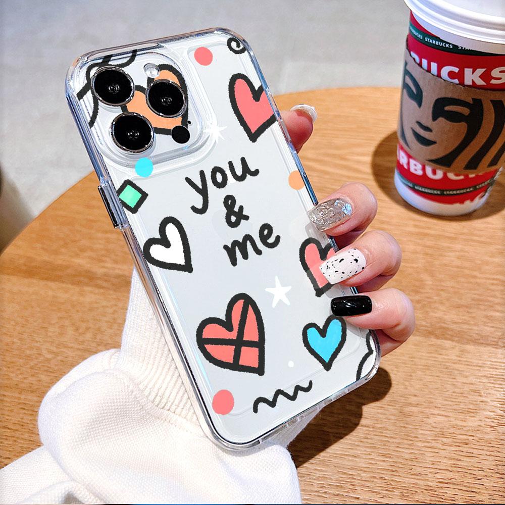 You & Me Doodle Hearts Pattern soft TPU Phone Case for Xiaomi Redmi Note 15 14 13 12 11 10 9 Pro Plus 4G 5G Soft Cover