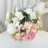 Artificial Small Fresh Silk Rose and Hydrangea Bridal Bouquet for Wedding and Decoration