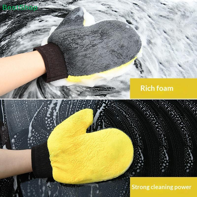 Double-Sided Microfiber Car Wash Mitt, Soft Plush Car Cleaning Glove for Scratch-Free Washing & Detailing