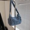 Fashionable Denim Casual Single-shoulder Bag with Multiple Pockets, Lightweight Crossbody Small Square Bag