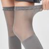 Solid Color Stretch Ruffle Trim Over Knee Long Socks for Women Japanese Student Sheer Mesh Splicing Thigh High Stockings