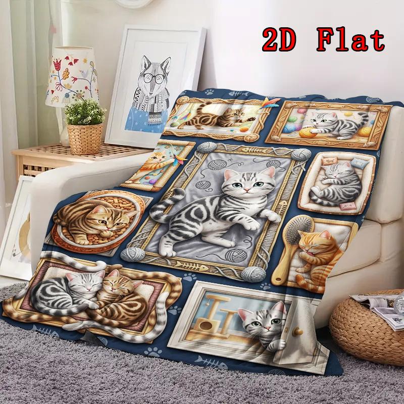 Cat Frames Collection 2D Flat Pattern Flannel Blanket, High Quality All Seasons, Home Decor, Warmth and Comfort, Perfect for Christmas Gifts.