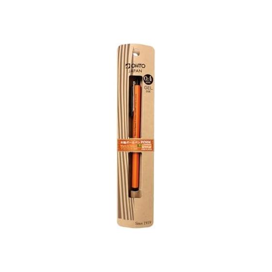 Ohto Wooden Ballpoint Pen WN04 Orange, 0.4mm Tip, Quick-Drying Gel Ink, Natural Wood, Smooth Writing, 135mm Length, 7.9mm Barrel Diameter, 6.6g