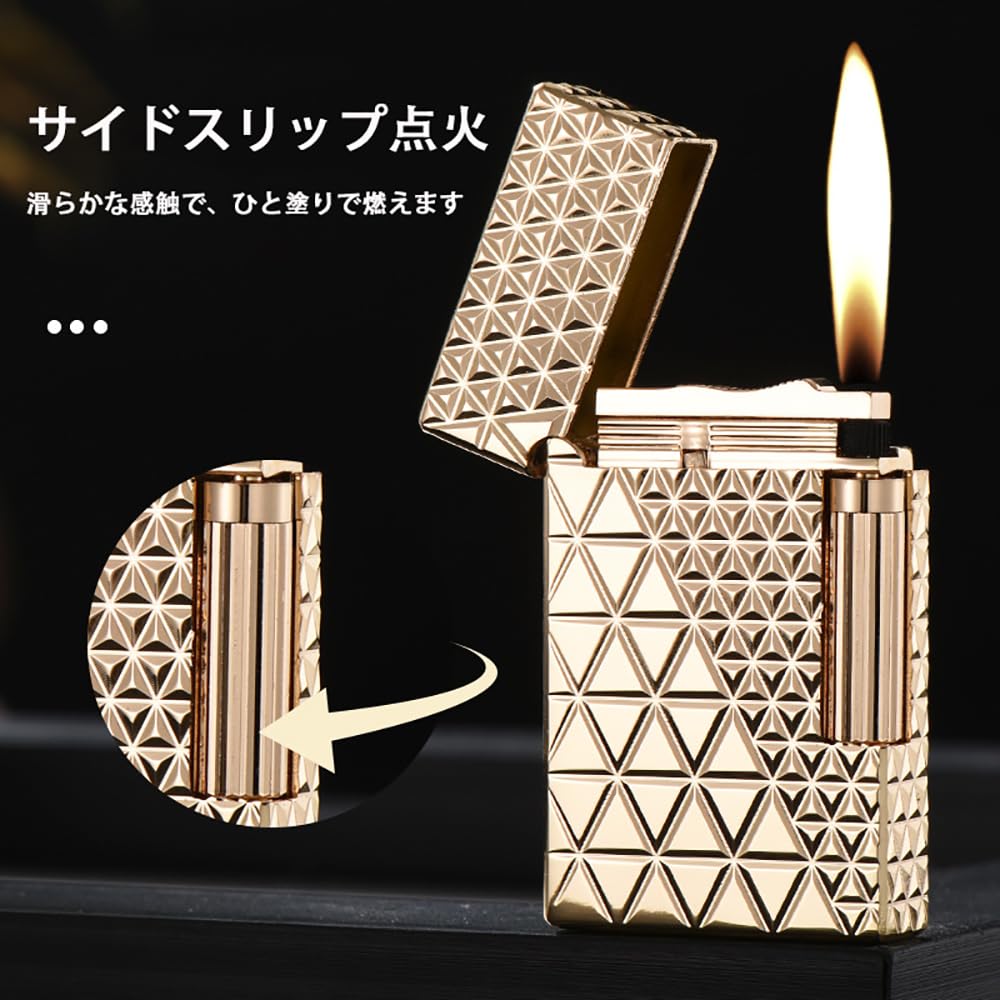 DERUI Classic Gas Lighter, Mechanical Metal Lighter Style, Stylish, Luxury Gift (Gas not included) (Black A)