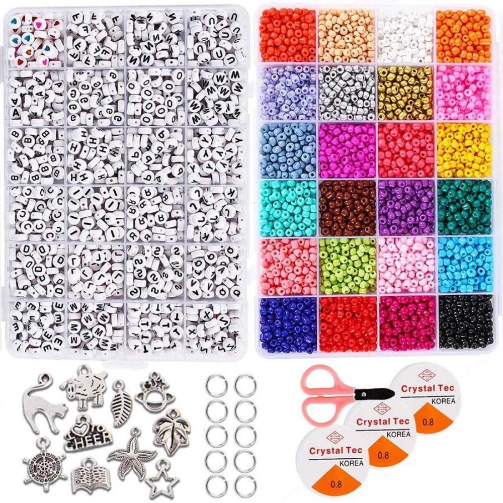 4Mm Glass Rice Beads With Letters Beaded Material Diy Earrings Bracelet Jewelry Accessories Set