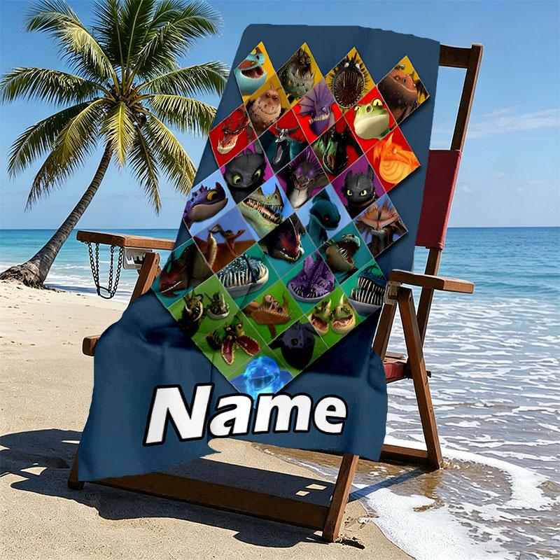 Custom Name Personalized How to Train Your Dragon Print Beach Towel, for Trip Camping Beach Party Home Decor, Birthday Gift for Family & Friends