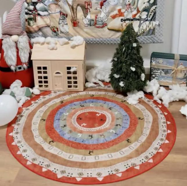 

Christmas Circular Carpet Decoration Gift Pad Nordic Ethnic Living Room Bedroom Hanging Chair Pad Area Carpet New Year Carpet 40x40cm