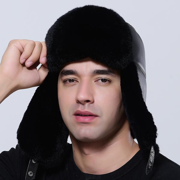 Winter Bomber Hat Men Ushanka Thick Warm Russia Rabbit Fur Trapper Ear Hat