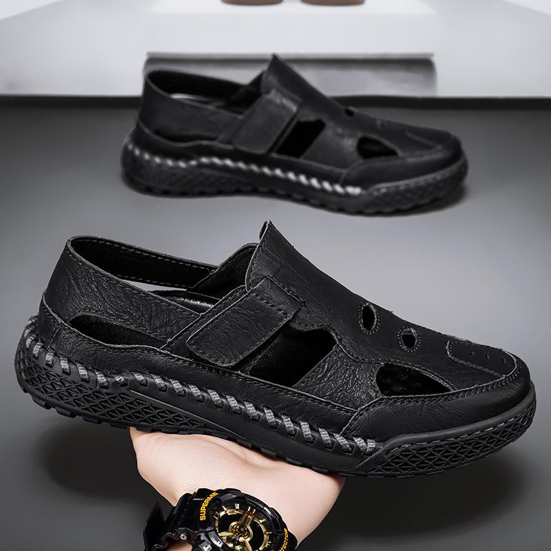 Casual Leather Men Sandals Closed Toe Beach Shoes Stylish Style Roman Shoes Lightweight Outdoor Summer Shoes Classic Man Sandaly