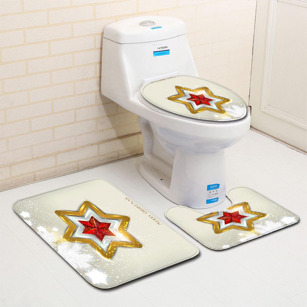 Christmas Bathroom Floor Mat Toilet Three-Piece Set