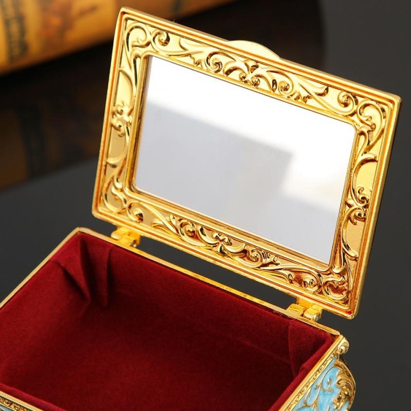 European Style Jewelry Storage Box Portable Travel Organizer Necklace Case Alloy Storage Earrings Ring Dressing Table Display