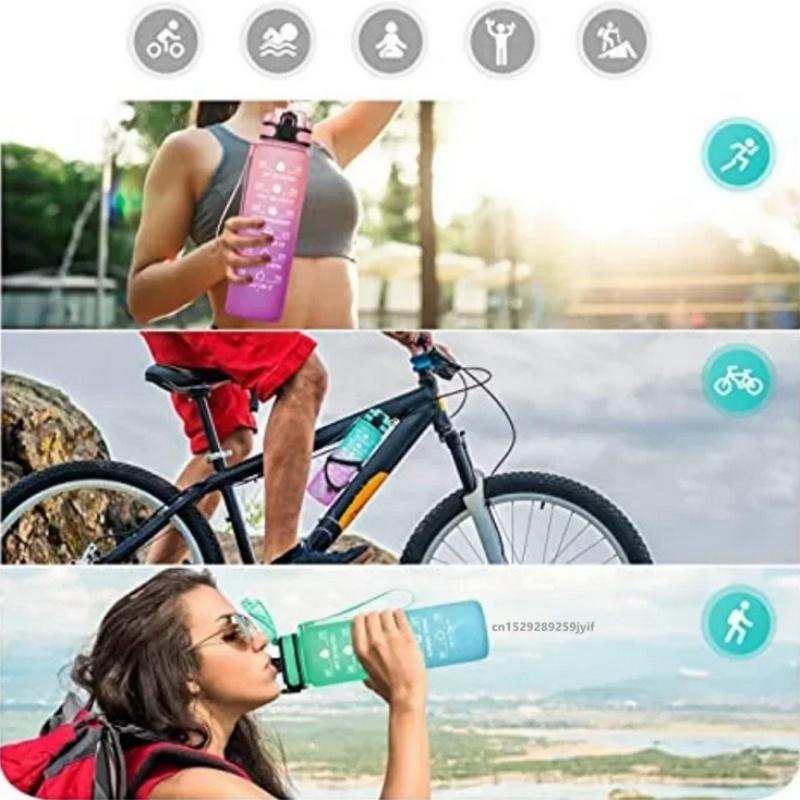 Large Capacity Sports Water Bottle with Time-Tracking Straw Leak Proof Locking Flip Cover for Outdoor Fitness