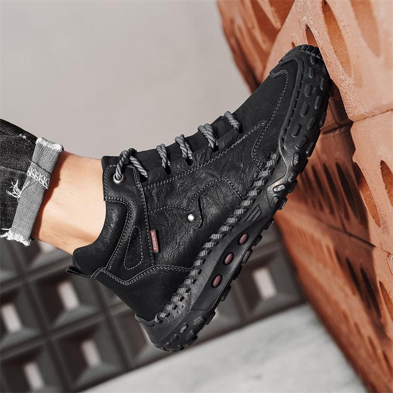 Men's High-top Casual Sneakers Handmade Leather Shoes Plus Size 39-48 Spring & Autumn