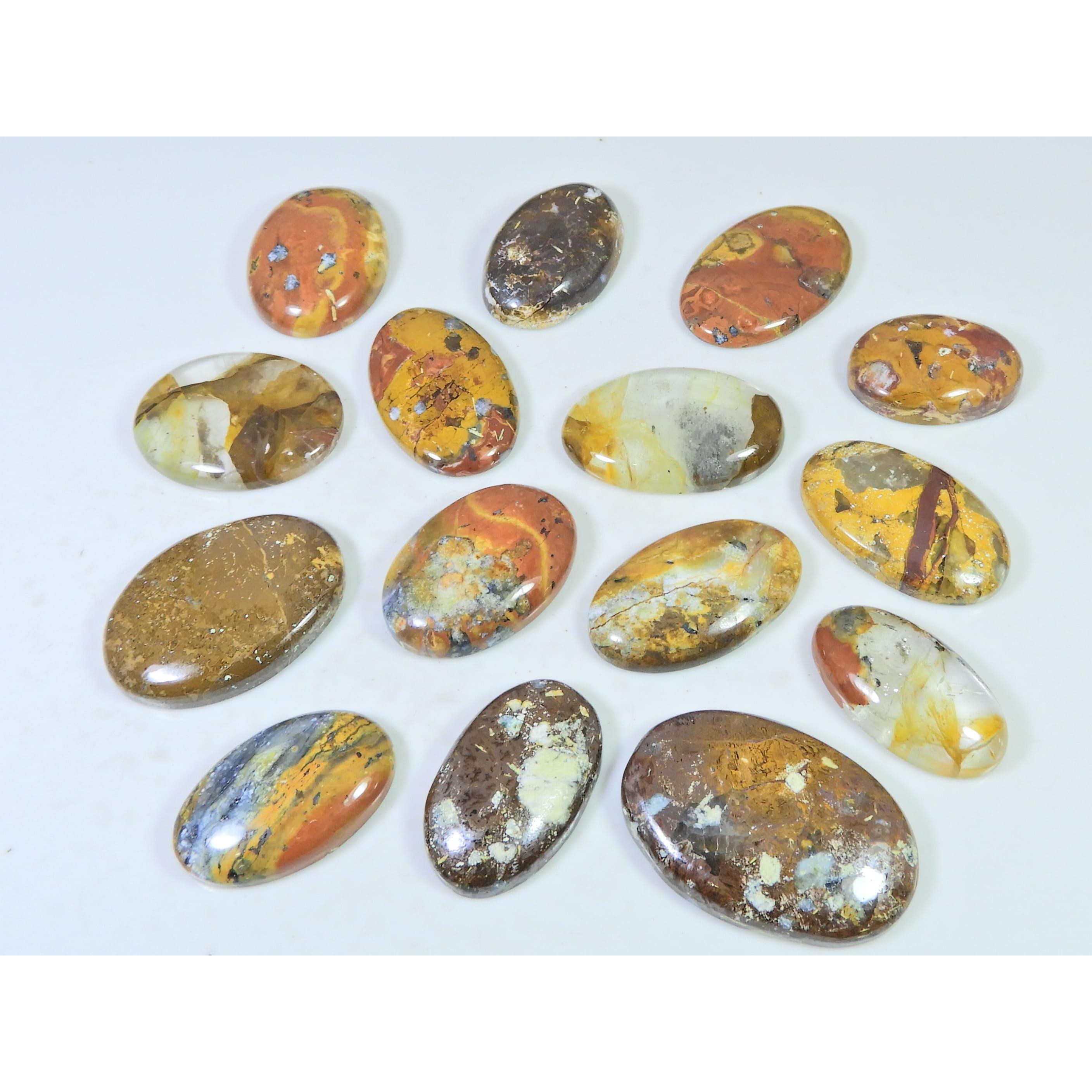 350Cts. Natural Forest Agate Oval Cabochon Loose Gemstone 15 Pcs Lot C-1947