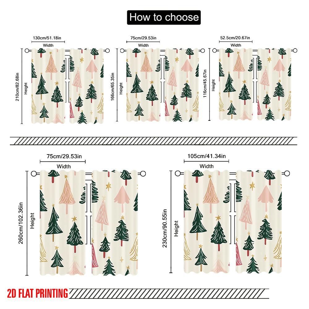 2pcs,2D Plane Printing Popular Curtain Panels Christmas Trees Festive Holiday (2) 100% Polyester (without Rod) Room Decor for