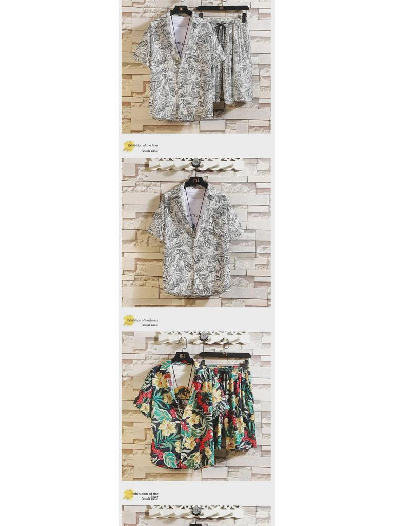Men's Quick-Dry Summer Ice Silk Floral Shorts and Short-Sleeve Shirt Set for Couples
