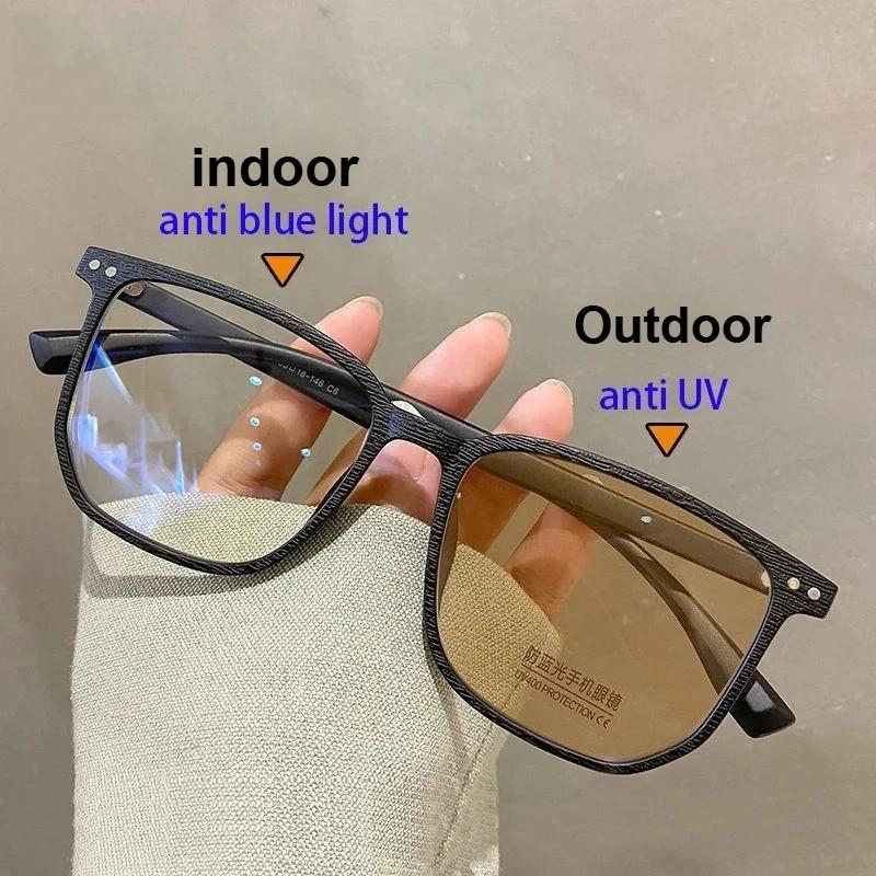 High Quality Luxury Photochromic Myopia Glasses for Women Men Fashion Square Frame Nearsighted Eyeglasses Finished Outdoor Sunglasses Eyewear