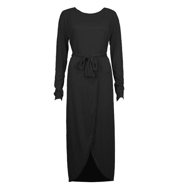 eBay solid color anti-sleeve flat long-sleeved crew neck irregular dress color