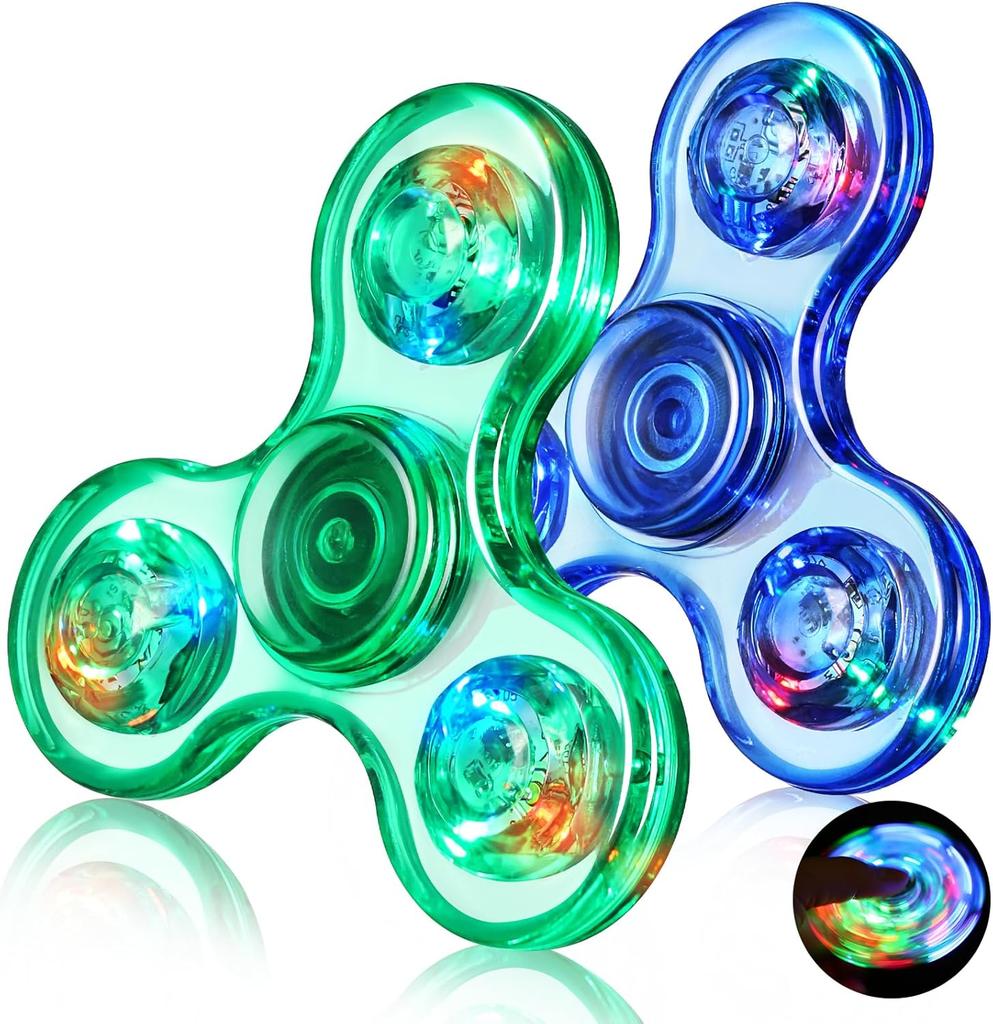 Gigilli Fidget Spinner Zestaw 2 szt., Upominki na przyjęcie LED Light Fidget Spinner Zabawka dla dzieci, Redukcja stresu, Zabawka sensoryczna przeciwlękowa, Ciemnoniebieski i Zielony