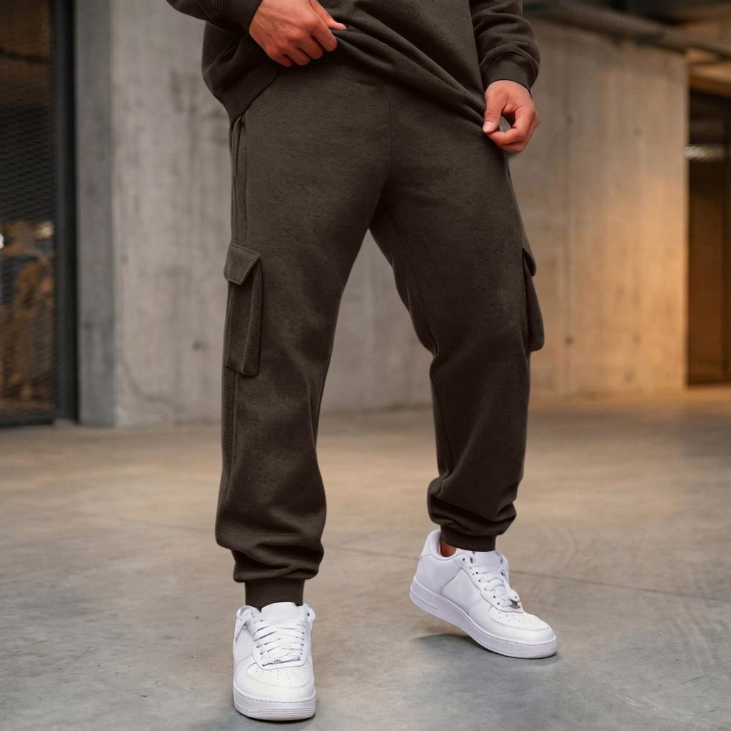 Herren Cargojogginghose mit 4 Taschen, Elastischer Bund mit Kordelzug, Lockere Passform, Verjüngtes Bein, Lässige Arbeitshose