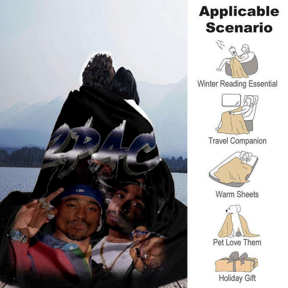 1pc 2PacHip Hop Blanket Soft Lightweight All Season Multi Purpose Throw for Sofa, Bed, Office & Picnics, French Style with Iconic Album Art & Quotes