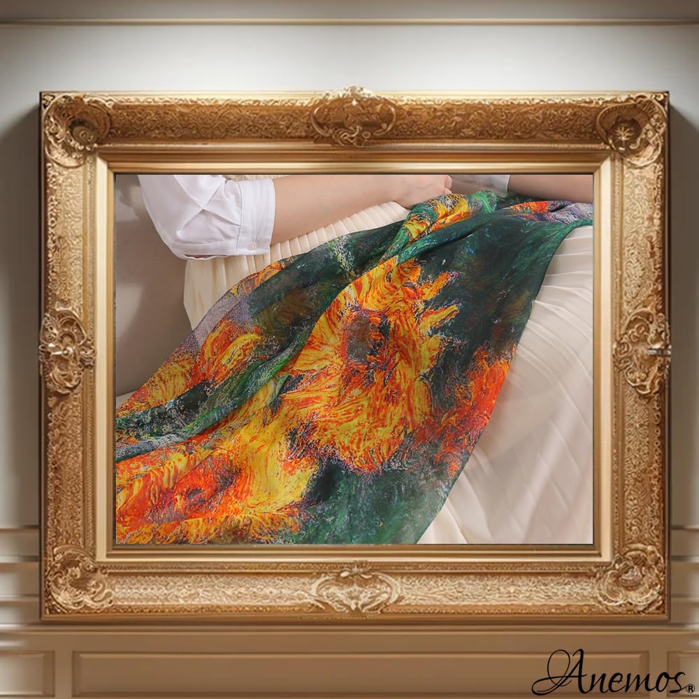 Seide Impressionist Claude Monet Sonnenblumen Chiffonseide Großes Meisterwerk Stola Geschenk [Anemos] 100%