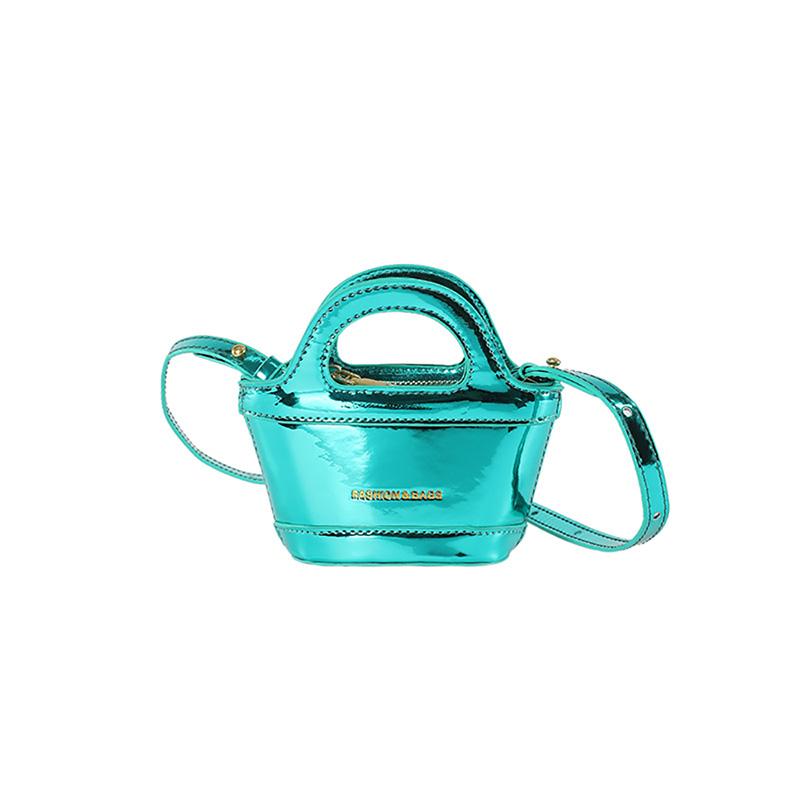 Fashion Design Patent Leather Bucket Bag Korean Popular New Mini Crossbody Bag Women's Casual Bright Surface Shoulder Handbag