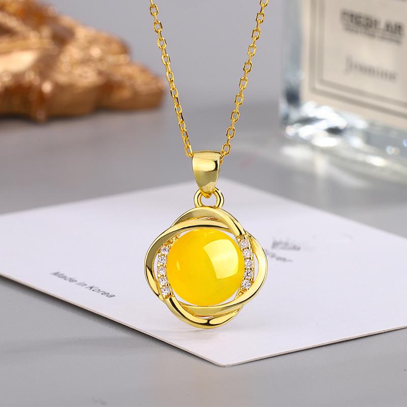 Ethnic Style Zircon & Green Agate Pendant Necklace with Yellow, Red, White Chalcedony for Women