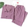 Export Men Gingham Pure Cotton Cardigan Long Sleeves Pants Spring & Fall All Cotton Loose Plaid Pajamas Home Wear Suit