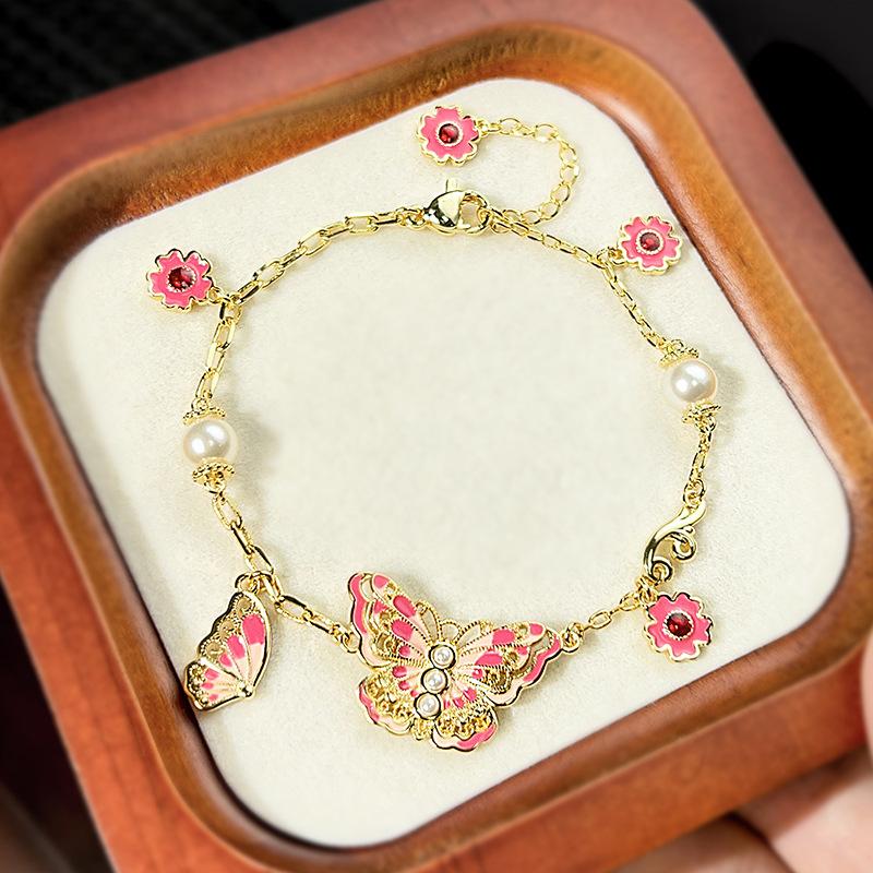 

New set jewelry necklace water drop bracelet butterfly shape enamel craftsmanship retro national style fashion women s jewelry