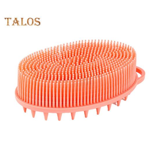 

Щетка для ванны 2 в 1, массажная очищающая щетка для тела и головы, силиконовый отшелушивающий скраб для тела с нескользящей ручкой темно-оранжевого