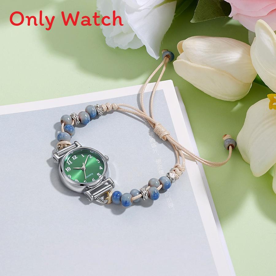 Kleine duftende gewebte Uhr für Damen Armband Digitalanzeige Lässig Elegant Teerosen Perlenuhr