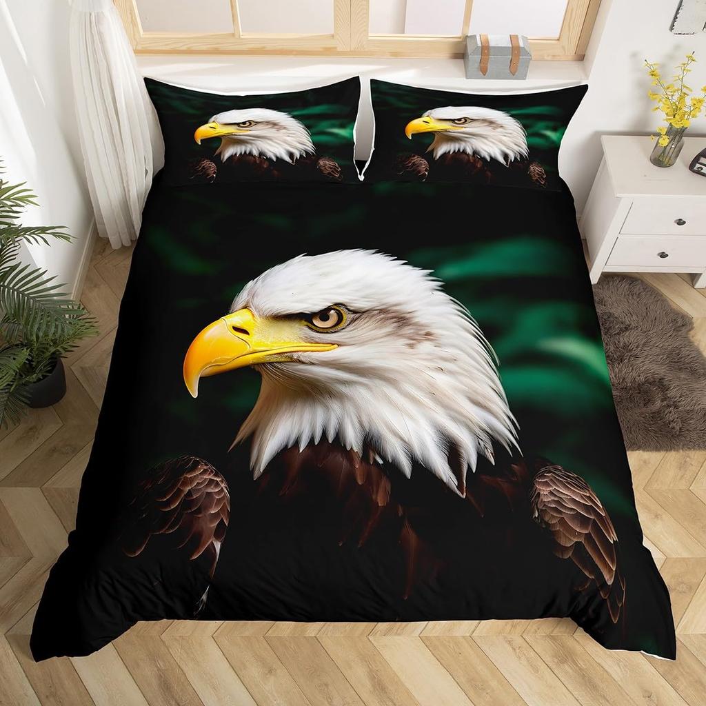 Eagle Duvet Cover Set for Boys Men Queen King Twin Size Lightweight Down Room Decor 2 Pillowcases 1 Comforter Cover No Comforter