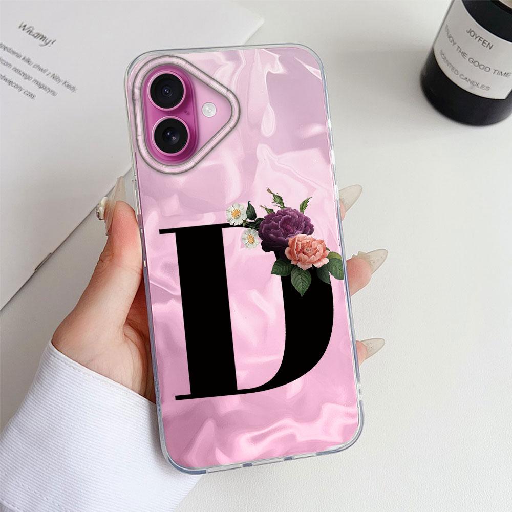 A-Z Black Letter Peony Flower Shockproof Phone Case For Apple Iphone 13 12 Pro Max 11 X XR Silicone Shell Couple Fundas Cover