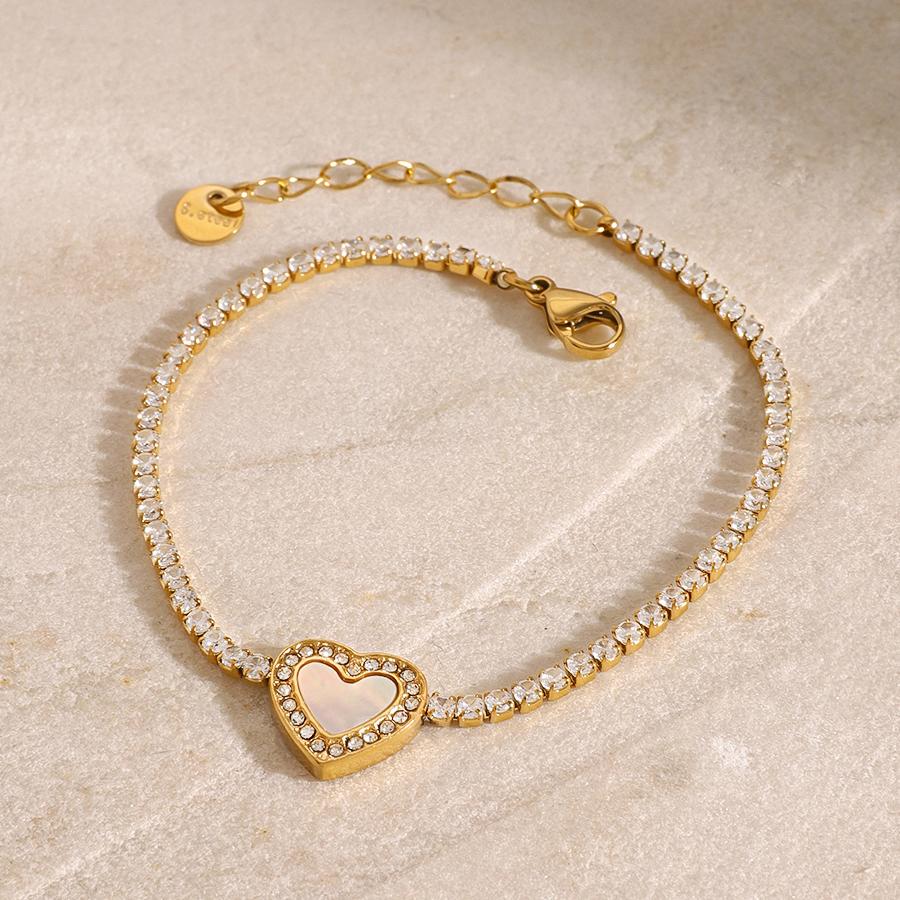 White Zircon Heart-shaped Shell Bracelet For Women Waterproof Anti Allergic Trendy Jewelry