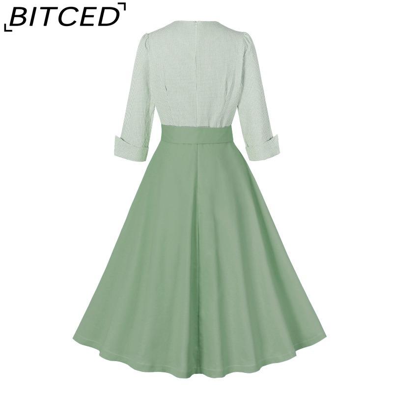 BITCED Abito Elegante Vintage da Donna con Vita Sagomata, Manica a Tre Quarti e Gonna Ampia