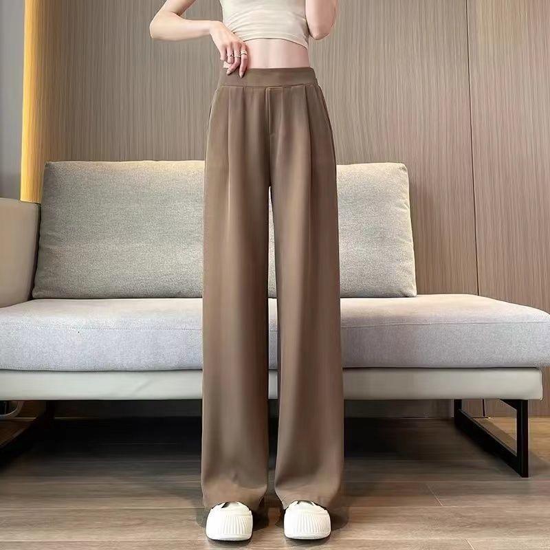 Women s High Waist Wide Leg Drape Suit Pants - Winter Autumn 2026, Ice Silk Straight Leg Trousers L - 115-130 lbs