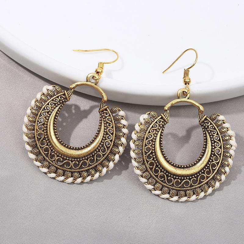 Bohemian Vintage Fashion Rope Wrap Earrings For Women Carved Hollow Geometric Drop Dangle India Earrings Boho Jewelry Wholesale