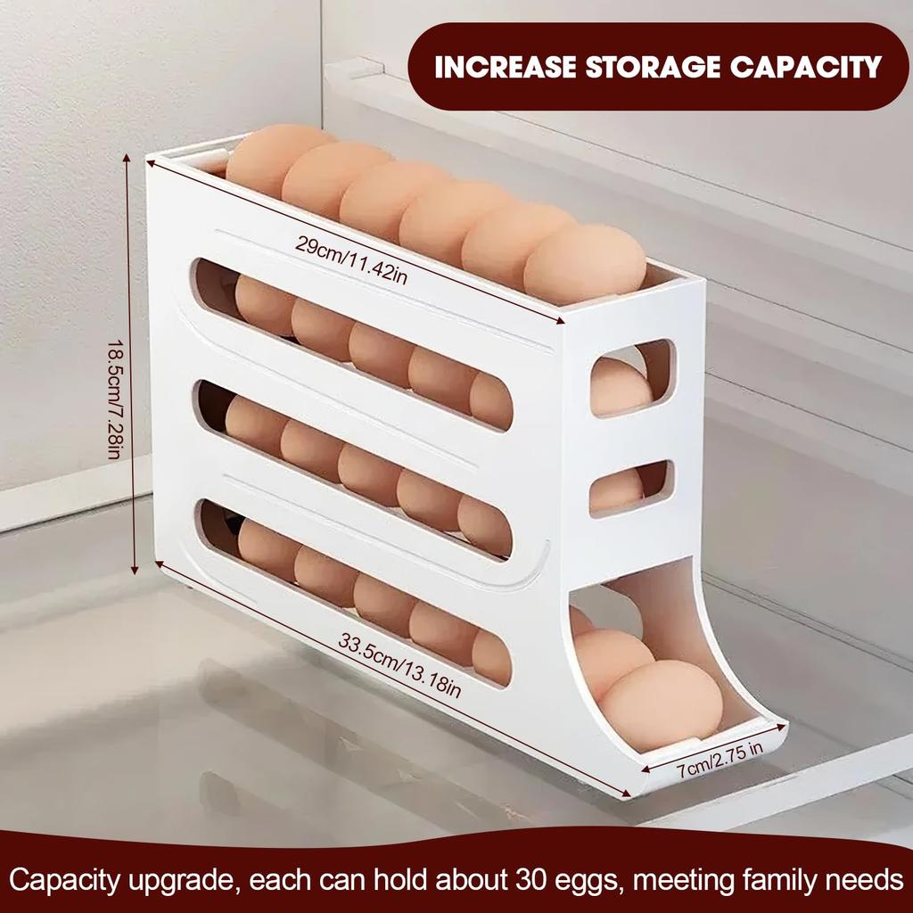 4 Layers Automatic Rolling Egg Holder Refrigerator Egg Storagebox Large Capacity Space Saving Kitchen Refrigerator Egg Dispenser