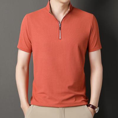 Summer New Men's Short-Sleeved T-shirt Men's Fashion Casual Breathable Lapels Zipper Solid Color Men's Clothing