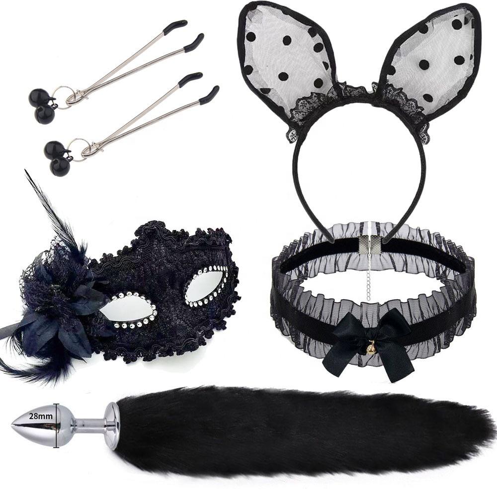 Popular Hot Sell Sex Lesbian Cat Ears Hair Band Nipple Clip Plug Anal Adult fox Cat Tail Anal Butt Plug Sex Toys for Woman